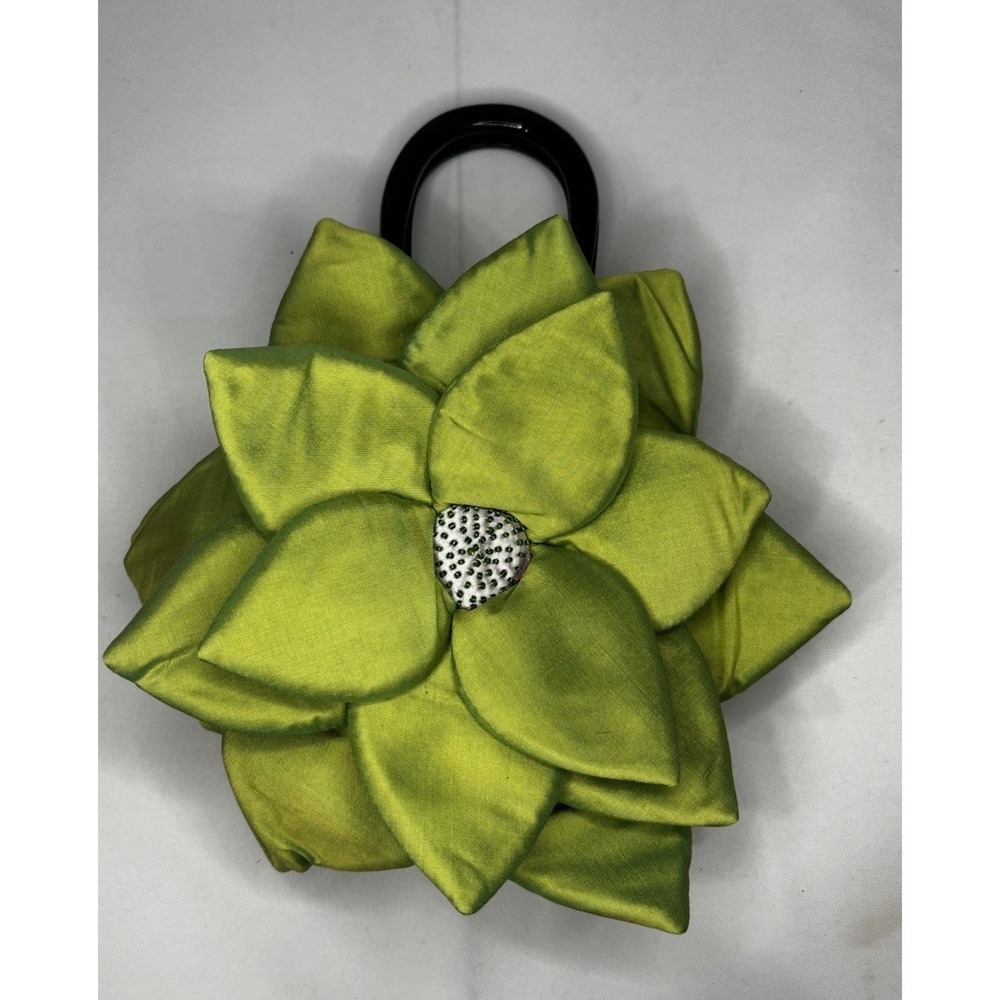 Green Flower Shiraleah Fabric Evening Purse Handbag Handle